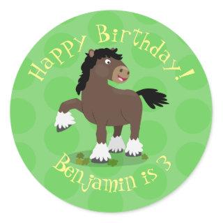 Cute Clydesdale draught horse cartoon illustration Classic Round Sticker