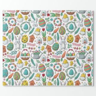 Cute Colorful Eggs Bunny Spring Pattern Easter