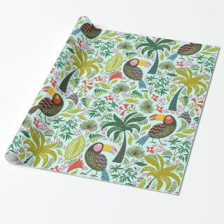 Cute Colorful Exotic Birds And Flowers Pattern