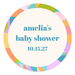 Cute Colorful Lavender Blue Baby Shower Custom Classic Round Sticker