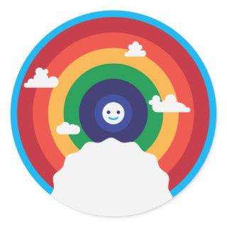 Cute Colorful Rainbow with Happy sun Classic Round Sticker