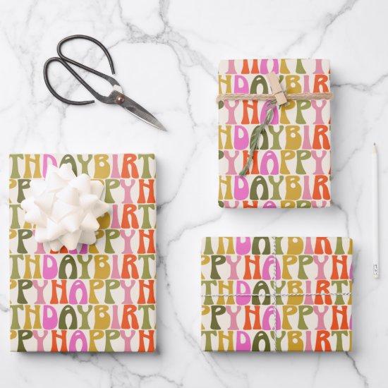 Cute Colorful Retro Happy Birthday Text Pattern  Sheets