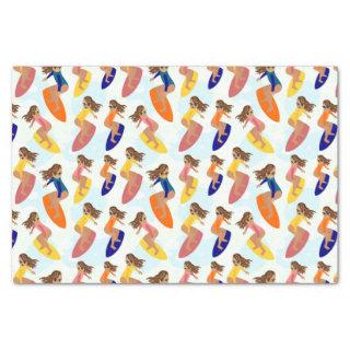 Cute Colorful Retro Summer Surfer Girl Pattern Tissue Paper