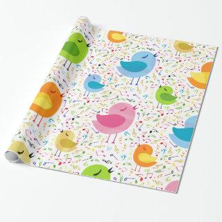 Cute Colorful Singing  Birds & Music Notes Pattern