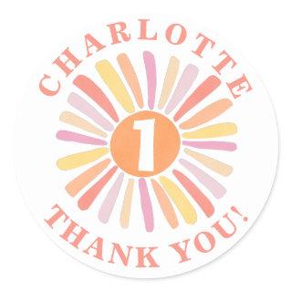 Cute Colorful Sunshine 1st Birthday Thank You Classic Round Sticker