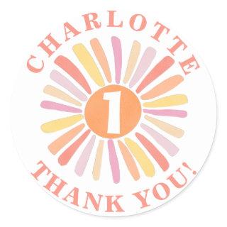 Cute Colorful Sunshine 1st Birthday Thank You Classic Round Sticker