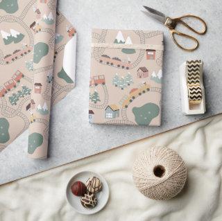 Cute Colorful Trains on Train Tracks Kids Pattern