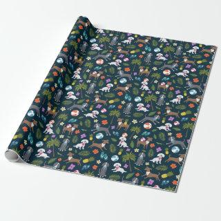 Cute Colorful Tropical Dogs Pattern | Navy