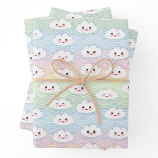 Cute Colourful Pastel Waves Kawaii Clouds Pattern  Sheets