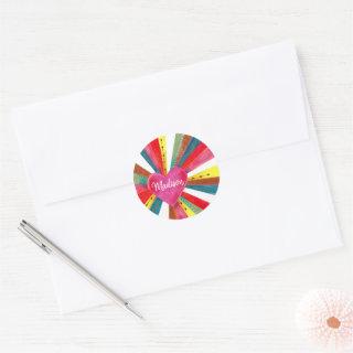 Cute colourful Rainbow pink heart Classic Round Sticker