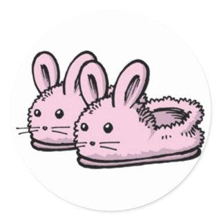 Cute, Comfy Motivation Pink Bunny Rabbit Slippers Classic Round Sticker