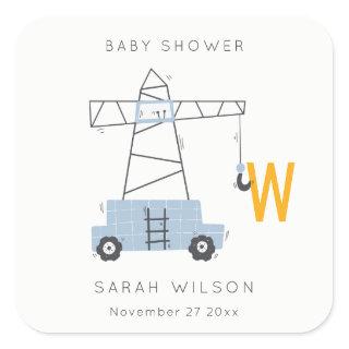 Cute Construction Crane Boy's Urban Baby Shower Square Sticker