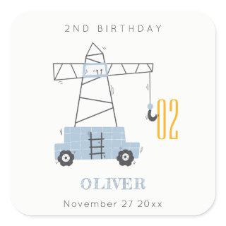 Cute Construction Crane Kids Any Age Birthday Square Sticker