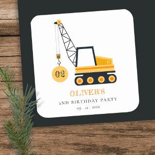 Cute Construction Crane Vehicle Any Age Birthday Square Sticker