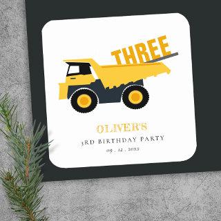 Cute Construction Dump Truck Any Age Birthday Square Sticker
