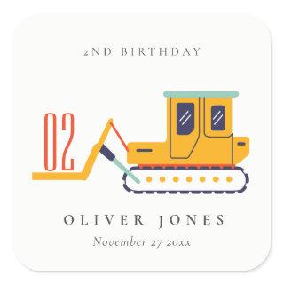 Cute Construction Fork Lift Any Age Birthday Square Sticker