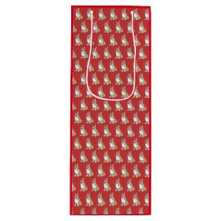 Cute Corgi Dog Pattern on Red Background Wine Gift Bag