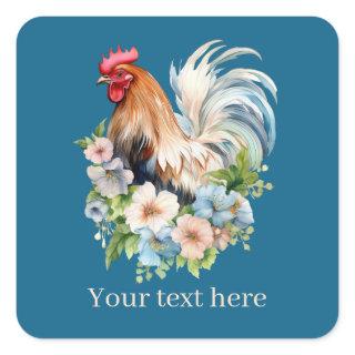 cute Country rooster chicken lovers add message  Square Sticker