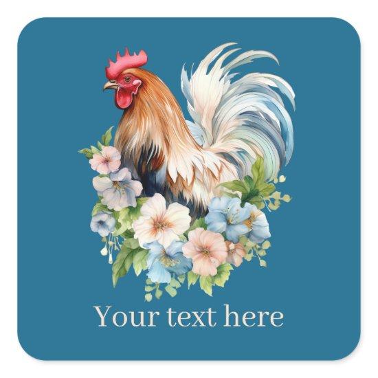 cute Country rooster chicken lovers add message  Square Sticker