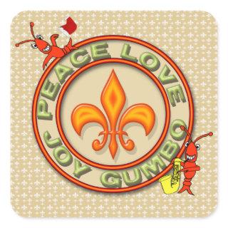 Cute Crawfish Neon Peace Love Gumbo Christmas Square Sticker