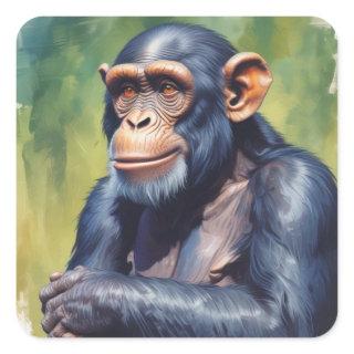 Cute Crazy Funny Chimpanzee  Square Sticker