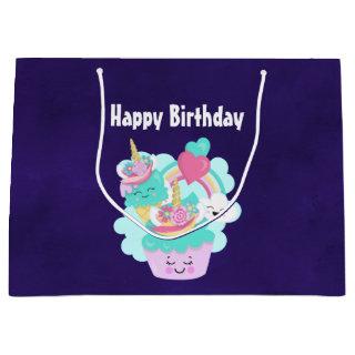 Cute Cupcake and Happy Ice Cream Birthday Large Gift Bag