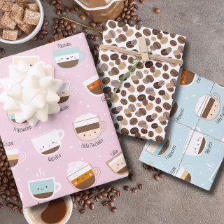 Cute cups of coffee and beans pastel colors  sheets
