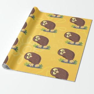 Cute curious funny brown owl cartoon illustration