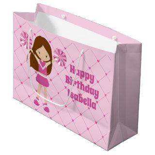 Cute Custom Cheerleader Girls Pink Birthday Large Gift Bag