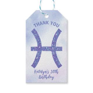 Cute Custom Pisces Sign Purple Birthday Party Gift Tags