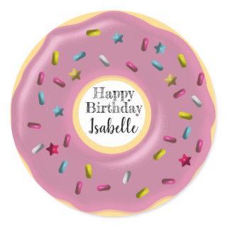 Cute Custom Purple Donut Decor | Happy Birthday Classic Round Sticker
