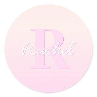 Cute Customizable Monogram | Peach & Pink Ombre Classic Round Sticker
