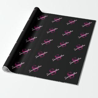Cute Customizable Pink & Black Monogram Script