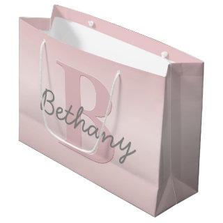 Cute Customizable Pink Monogram & Your Name Script Large Gift Bag