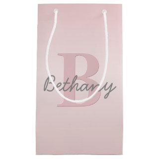 Cute Customizable Pink Monogram & Your Name Script Small Gift Bag
