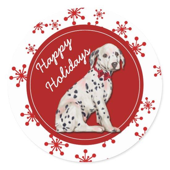 Cute Dalmatian Puppy Red Snowflake Classic Round Sticker