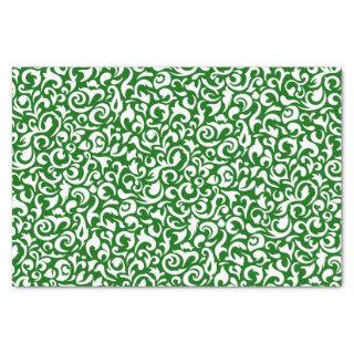 Cute Dark Green White Damask Floral Pattern Tissue Paper