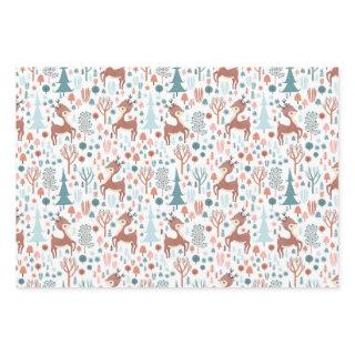 Cute Deer in Whimsical Forest Pattern Christmas  Sheets
