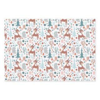 Cute Deer in Whimsical Forest Pattern Christmas  Sheets