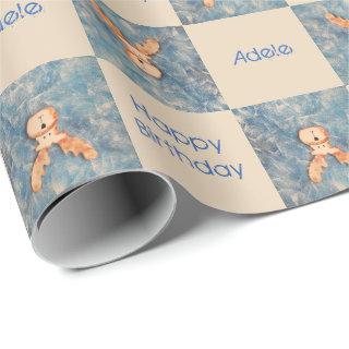 Cute Deer Reindeer Blue Happy Birthday Kids