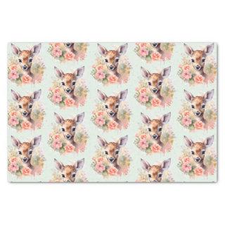 Cute Deer Surrounded By Roses Pattern Tissue Paper