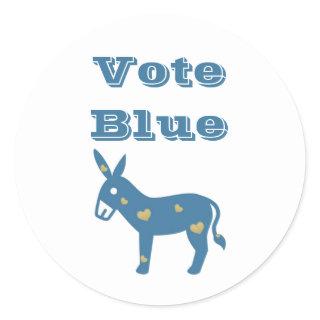 Cute Democratic Donkey & Hearts VOTE BLUE  Classic Round Sticker