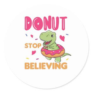 Cute Dino T-Rex Funny Animals In Donut Pun Classic Round Sticker
