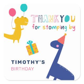 Cute Dinosaur Birthday Thanks for Stomping by Square Sticker