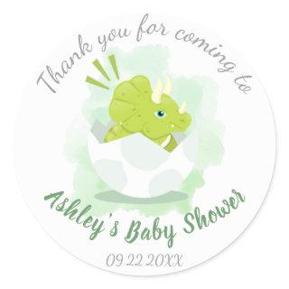Cute Dinosaur Egg Green Watercolor Baby Shower Classic Round Sticker