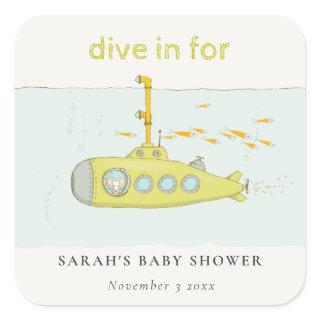 Cute Dive In Underwater Submarine Baby Shower Square Sticker