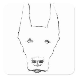 Cute Doberman Pinscher Dog Face Sketch Square Sticker