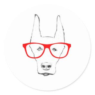 Cute Doberman Pinscher Dog Face w Spectacle Sketch Classic Round Sticker