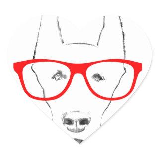 Cute Doberman Pinscher Dog Face w Spectacle Sketch Heart Sticker
