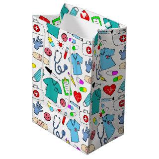Cute Doctor Nurse Medical Supplies Pattern Medium Gift Bag
